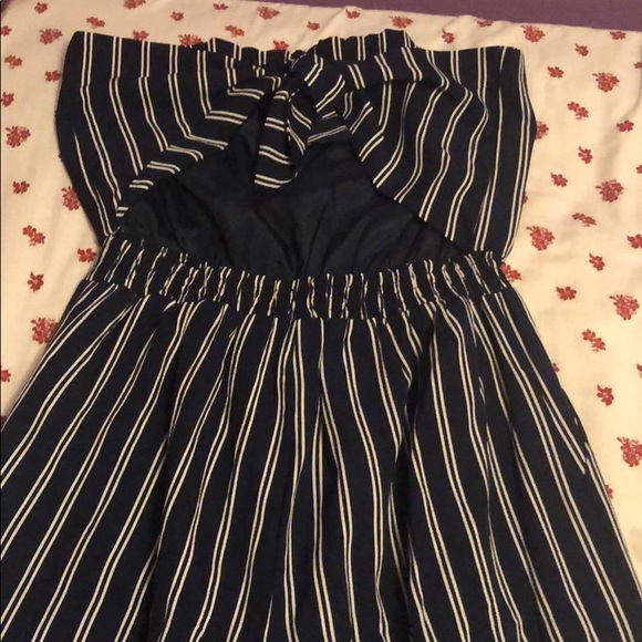 Navy blue striped strapless midi jumpsuit - Picture 2 of 3